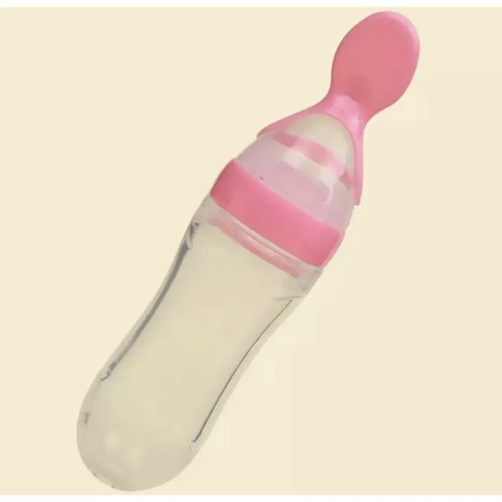 3oz Baby Silicone Feeding Bowl Spoon Teether for Rice Cereal Bottle NEW Pink